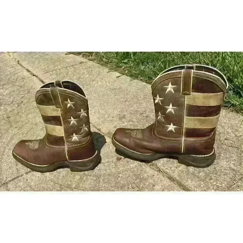 Durango Brown Union Flag Patriotic Western Boots Kids 8” Size US 6M